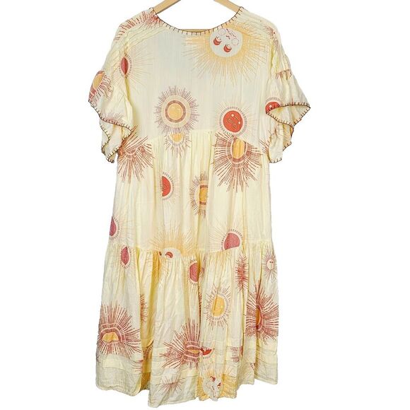 Urban Outfitters Total Eclipse Dress M Yellow Red Oversized Ruffle Sleeve A-Line - Picture 2 of 8